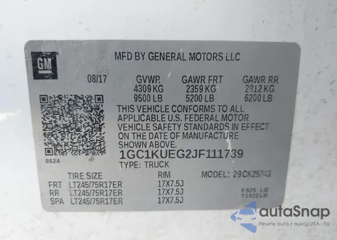 2018 Chevrolet Silverado 2500Hd Wt из США, поврежденный, VIN 1GC1KUEG2JF111739